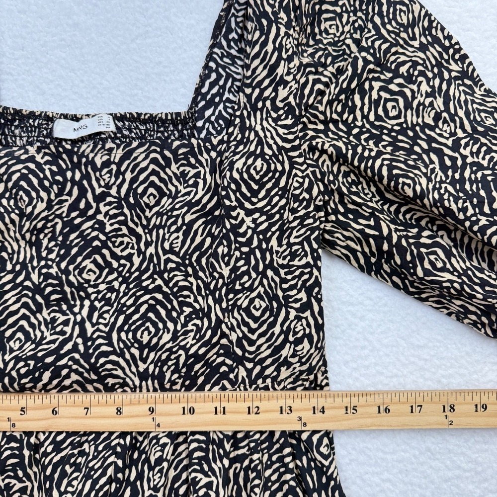 Mango MNG Abstract Animal Print Midi Dress Modern Safari Square Neck Size S/4 - Picture 11 of 12